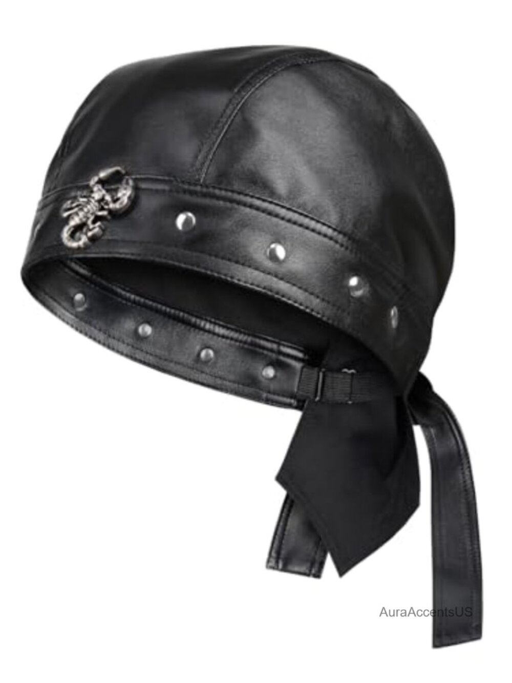 Faux Leather Biker Cap Adjustable Skull Motorcycle Hat Women Snug Fit